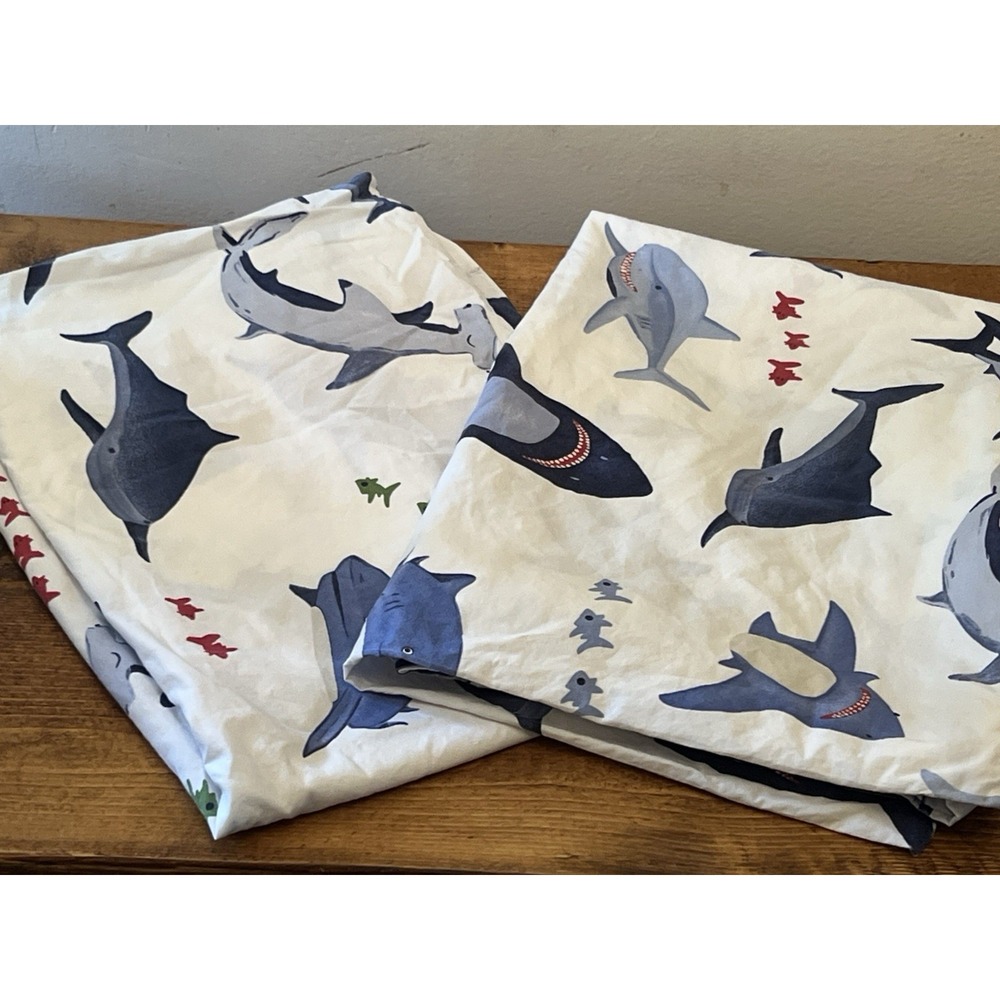 Pottery Barn Kids Shark Bite Cotton Standard Pillowcases Set of Two